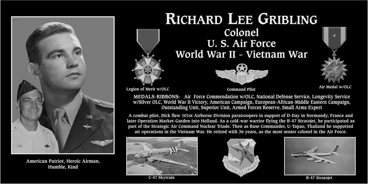 Colonel Richard Lee Gribling | Mt. Soledad Virtual Plaque