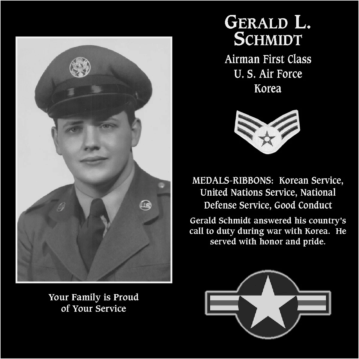 Airman First Class Gerald L. Schmidt | Mt. Soledad Virtual Plaque