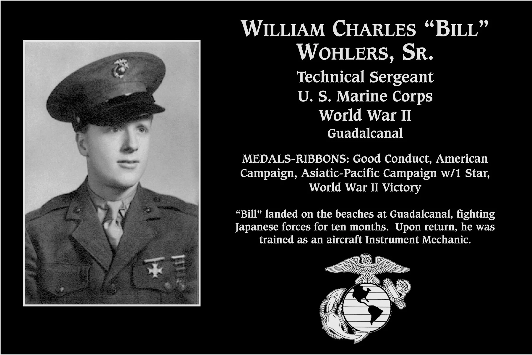 Gunnery Sergeant William Charles Wohlers sr | Mt. Soledad Virtual Plaque