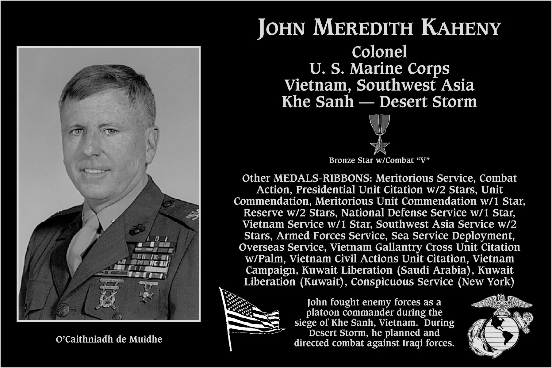 Colonel John Meredith Kaheny | Mt. Soledad Virtual Plaque