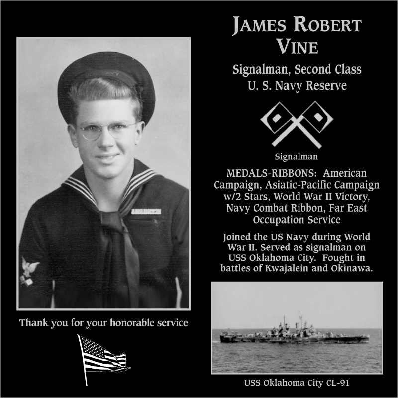 Petty Officer Second Class James Robert Vine | Mt. Soledad Virtual Plaque