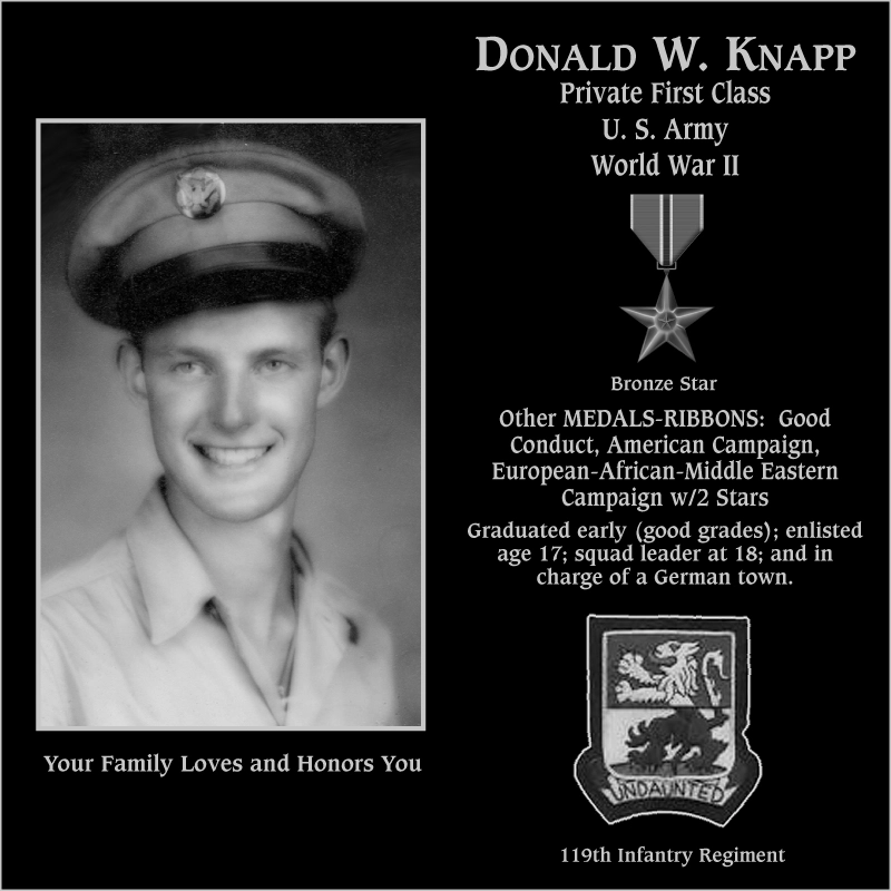 Private First Class Donald W Knapp | Mt. Soledad Virtual Plaque