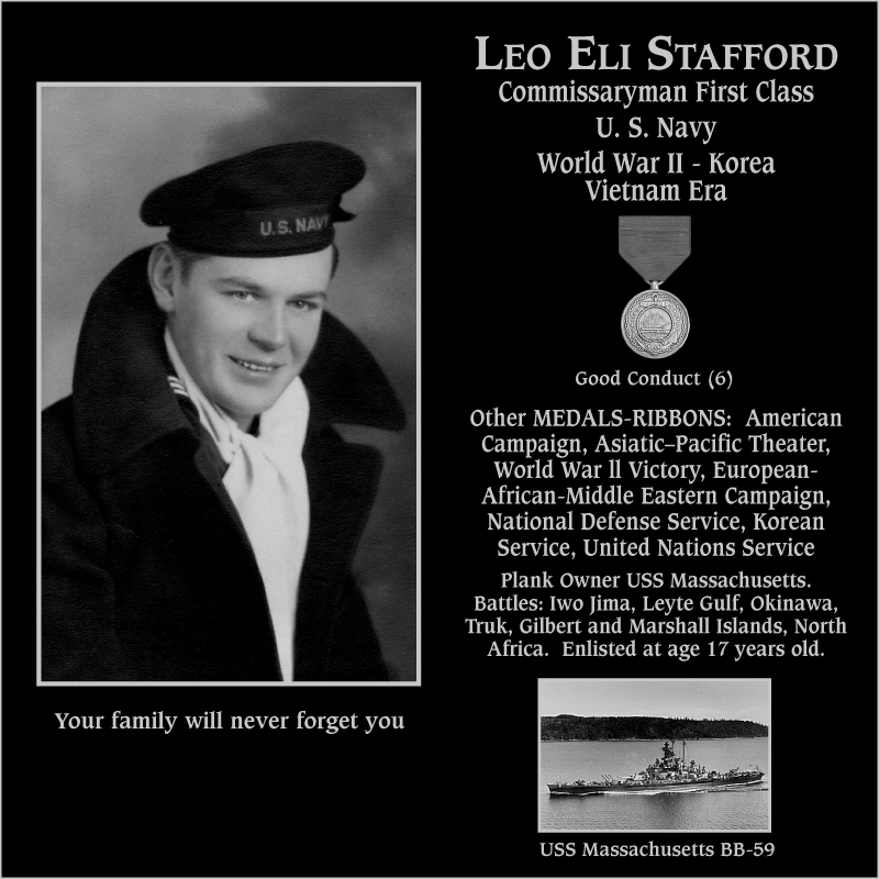 Petty Officer First Class Leo Eli Stafford | Mt. Soledad Virtual Plaque