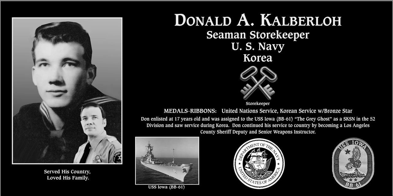 Seaman/Airman/Fireman Donald A. Kalberloh | Mt. Soledad Virtual Plaque