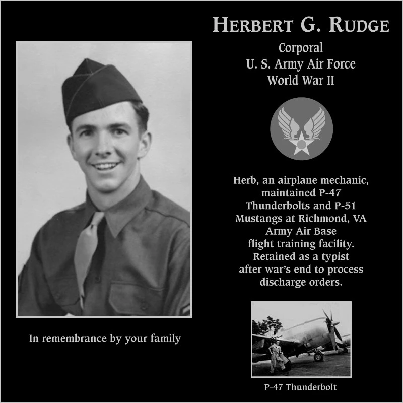 Corporal Herbert G Rudge | Mt. Soledad Virtual Plaque