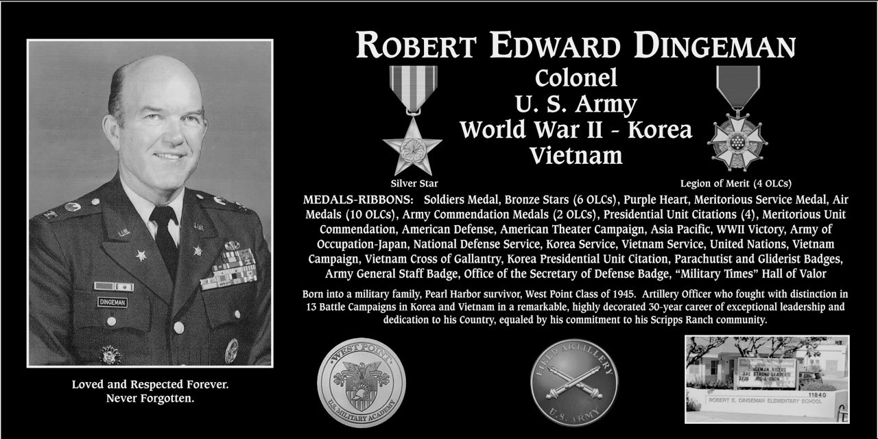 Colonel Robert Edward Dingeman | Mt. Soledad Virtual Plaque