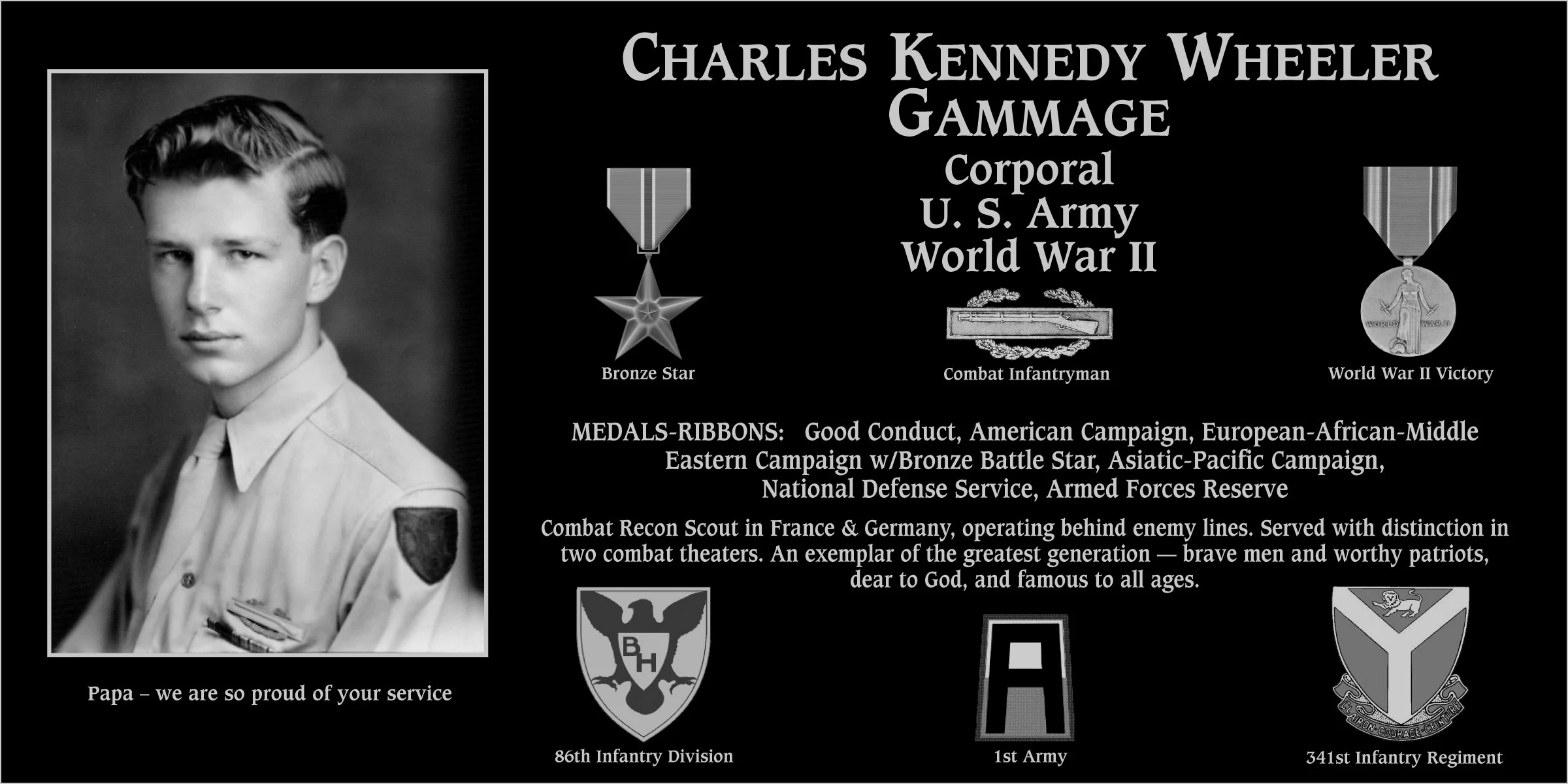 Corporal Charles Kennedy Wheeler Gammage | Mt. Soledad Virtual Plaque