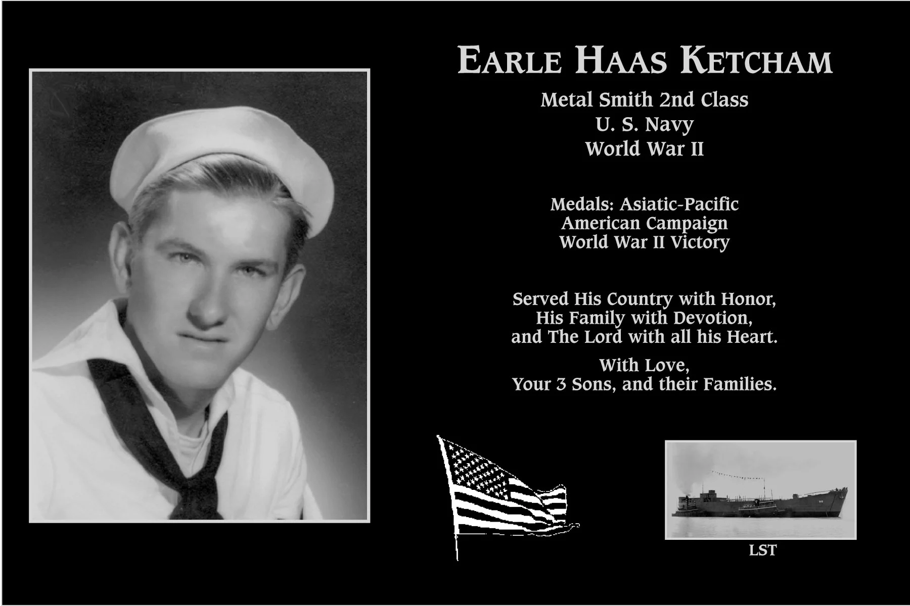 Petty Officer Second Class Earle Haas Ketcham | Mt. Soledad Virtual Plaque