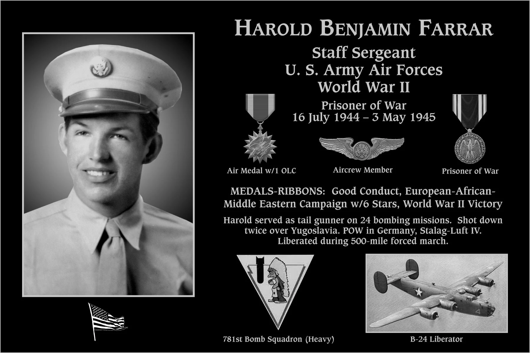 Staff Sergeant Harold Benjamin Farrar | Mt. Soledad Virtual Plaque