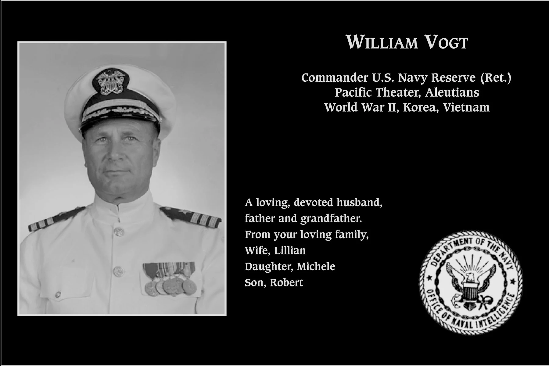 Commander William Vogt Mt. Soledad Virtual Plaque