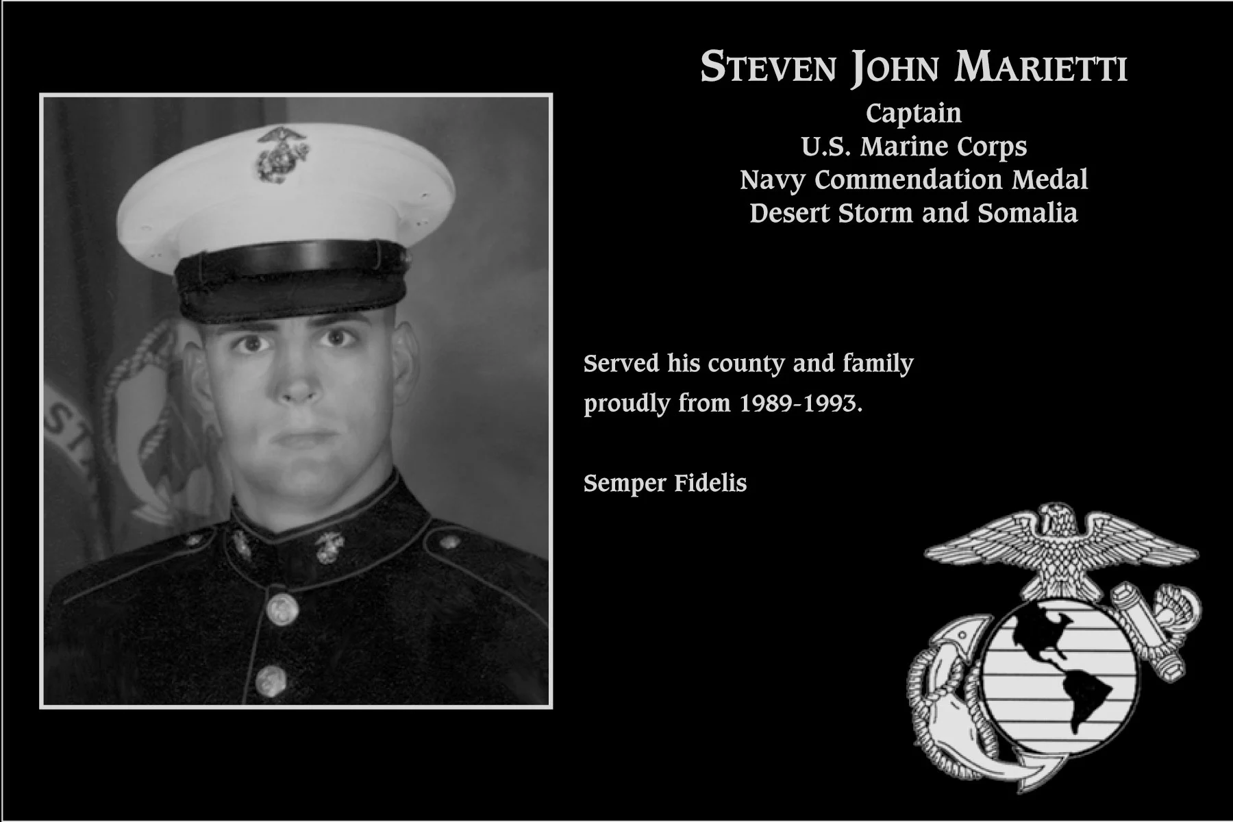 Captain Steven John Mariette | Mt. Soledad Virtual Plaque