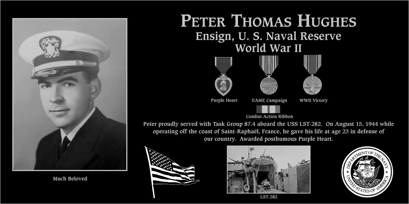 Ensign Peter Thomas Hughes | Mt. Soledad Virtual Plaque