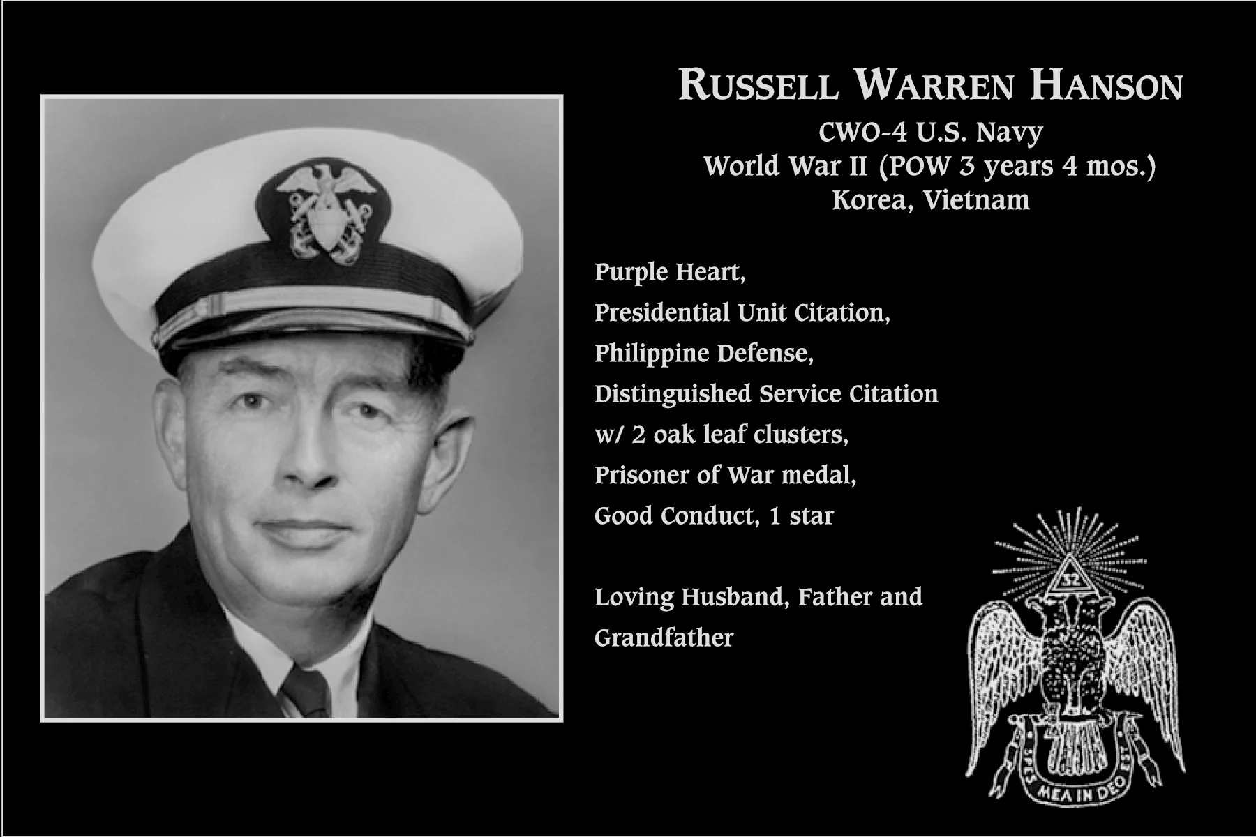 Chief Warrant Officer 4 Russell Warren Hanson | Mt. Soledad Virtual Plaque