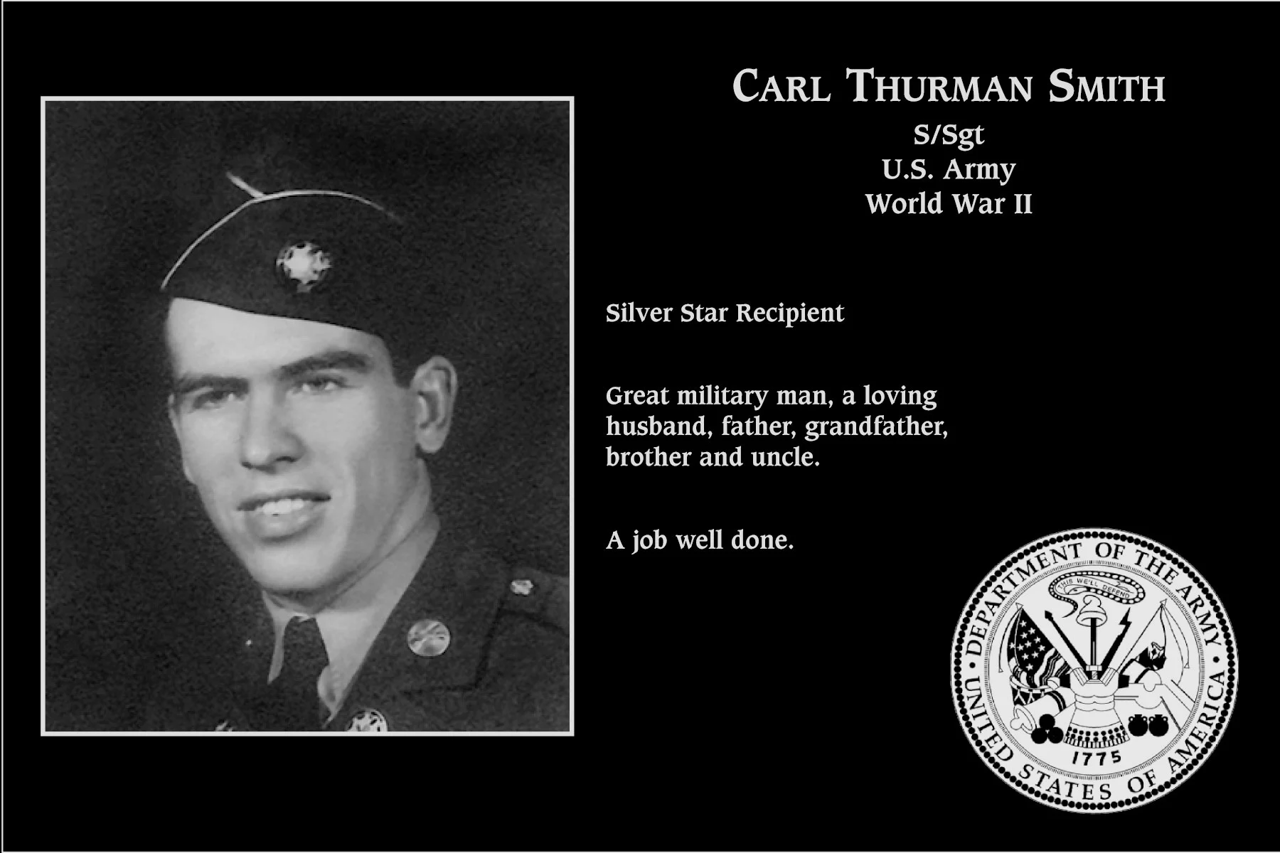 Staff Sergeant Carl Thurman Smith | Mt. Soledad Virtual Plaque