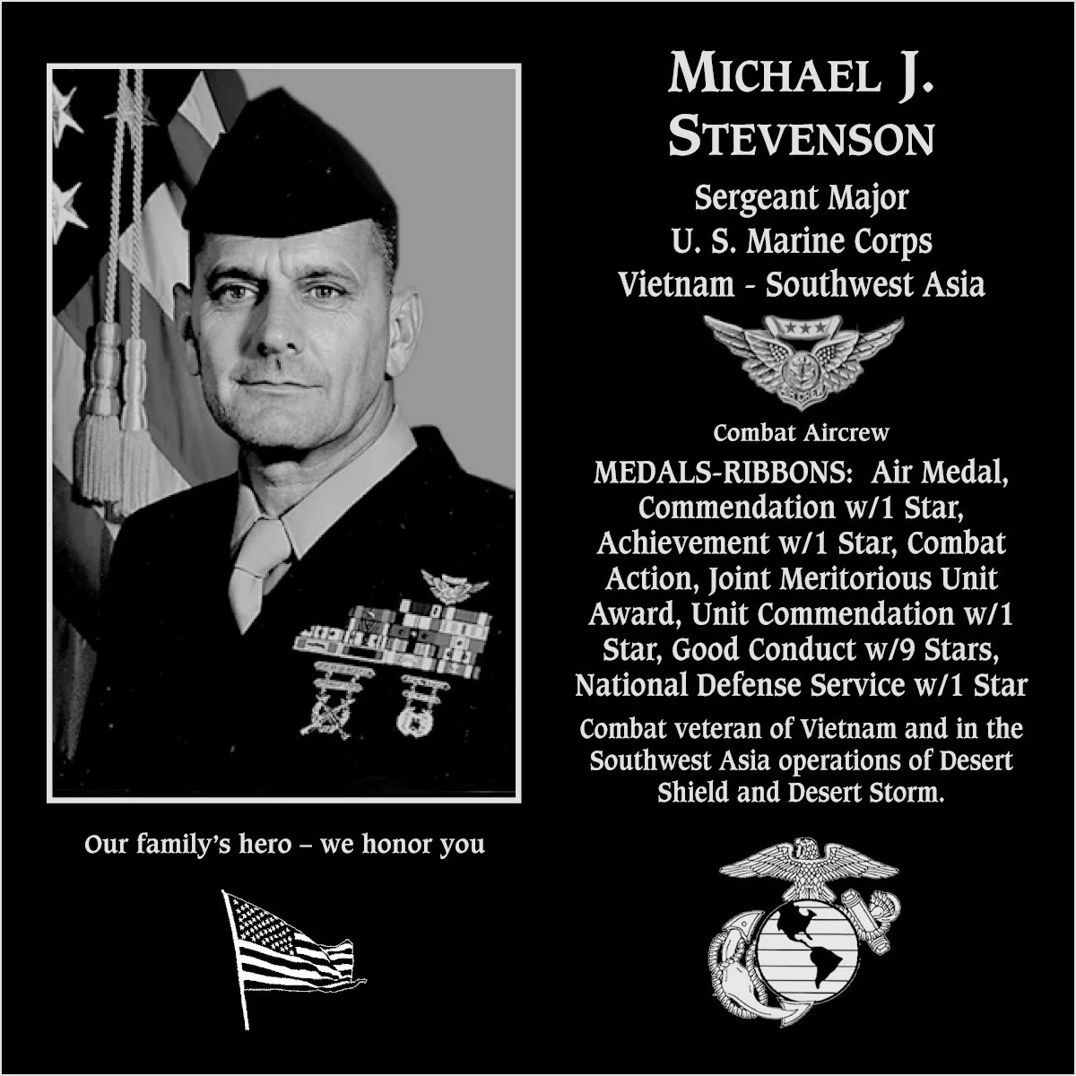 Sergeant Major Michael J Stevenson | Mt. Soledad Virtual Plaque