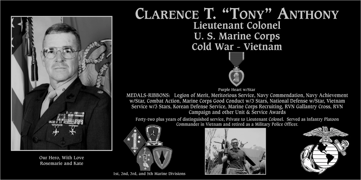 Lieutenant Colonel Clarence T. Anthony | Mt. Soledad Virtual Plaque