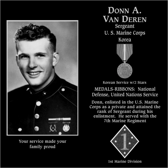 Sergeant Donn A Van Deren | Mt. Soledad Virtual Plaque