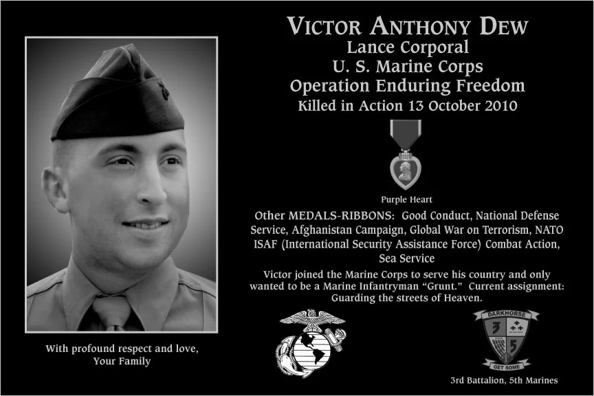 Lance Corporal Victor Anthony Dew | Mt. Soledad Virtual Plaque