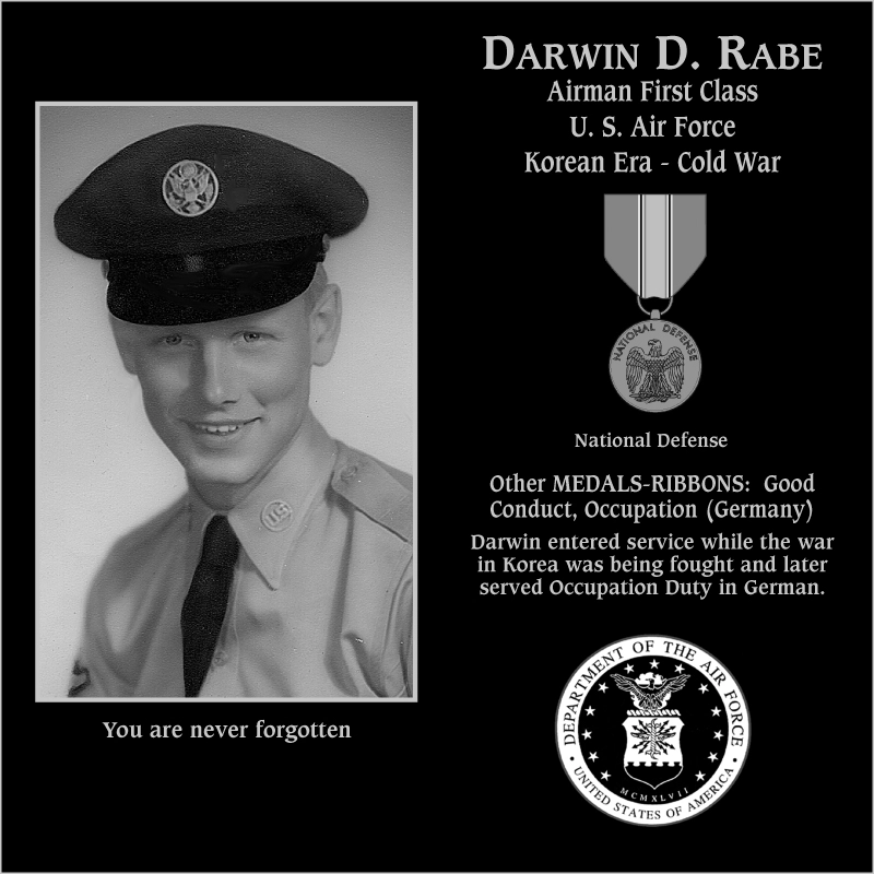 Airman First Class Darwin D Rabe | Mt. Soledad Virtual Plaque