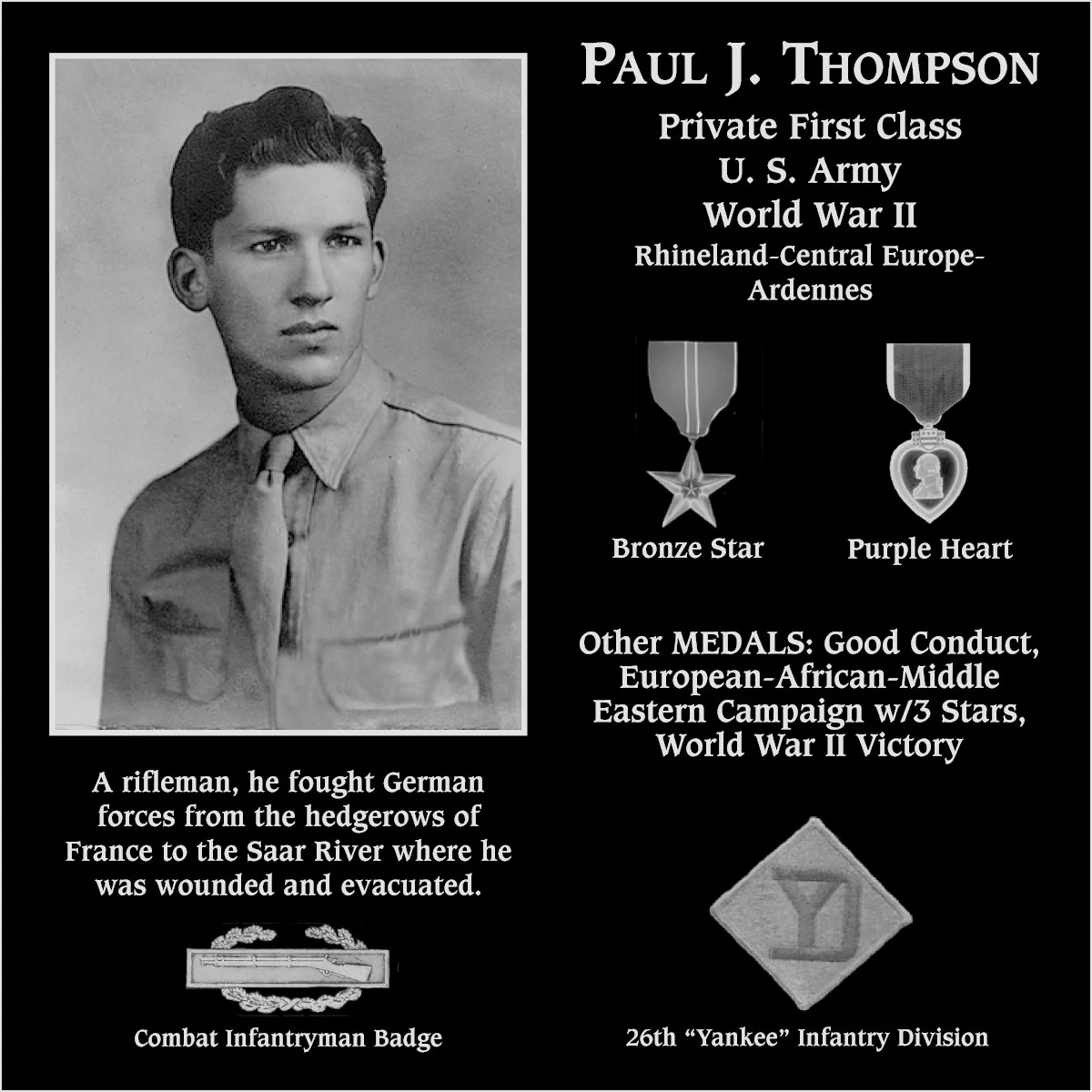 Private First Class Paul J Thompson | Mt. Soledad Virtual Plaque