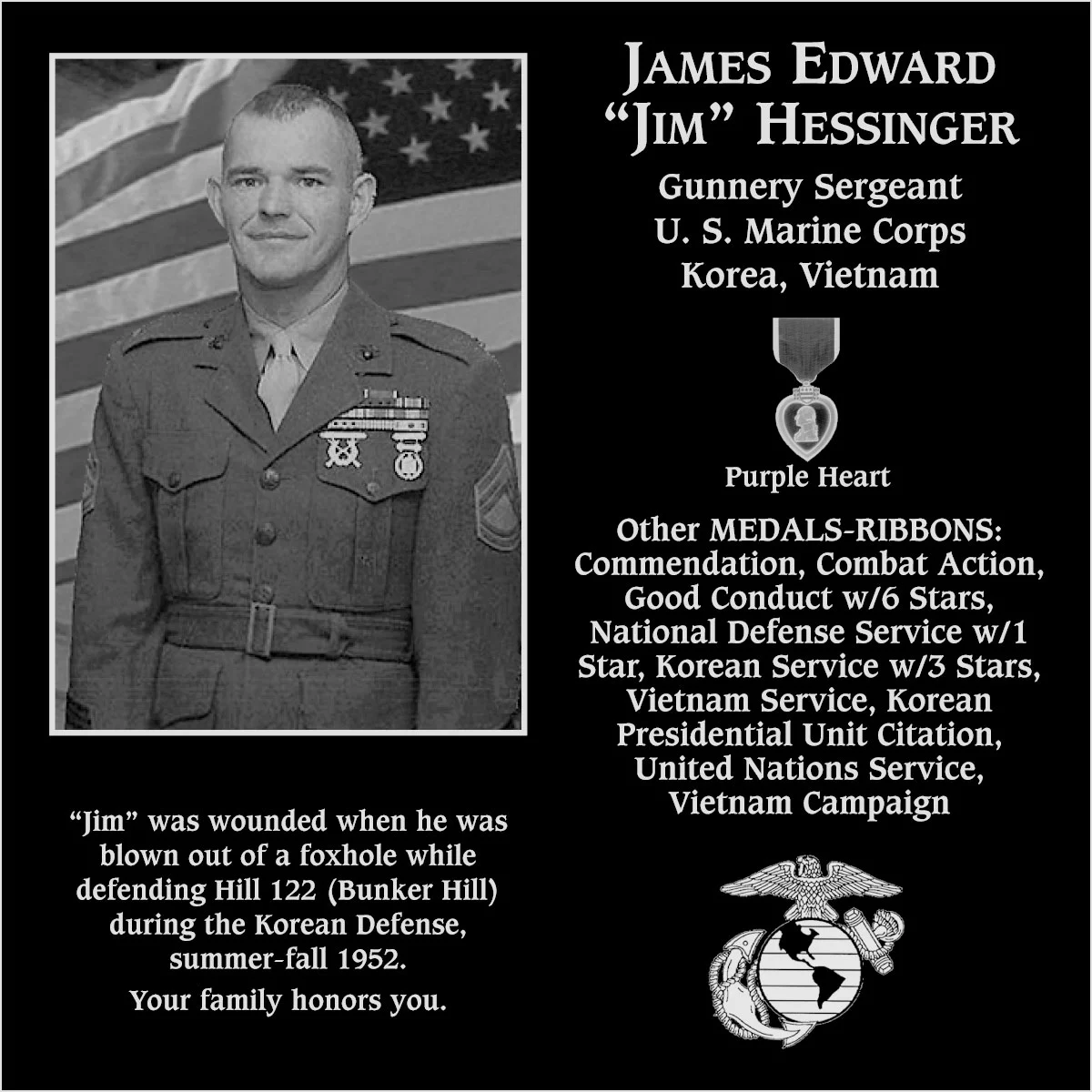 Gunnery Sergeant James Edward Hessinger | Mt. Soledad Virtual Plaque